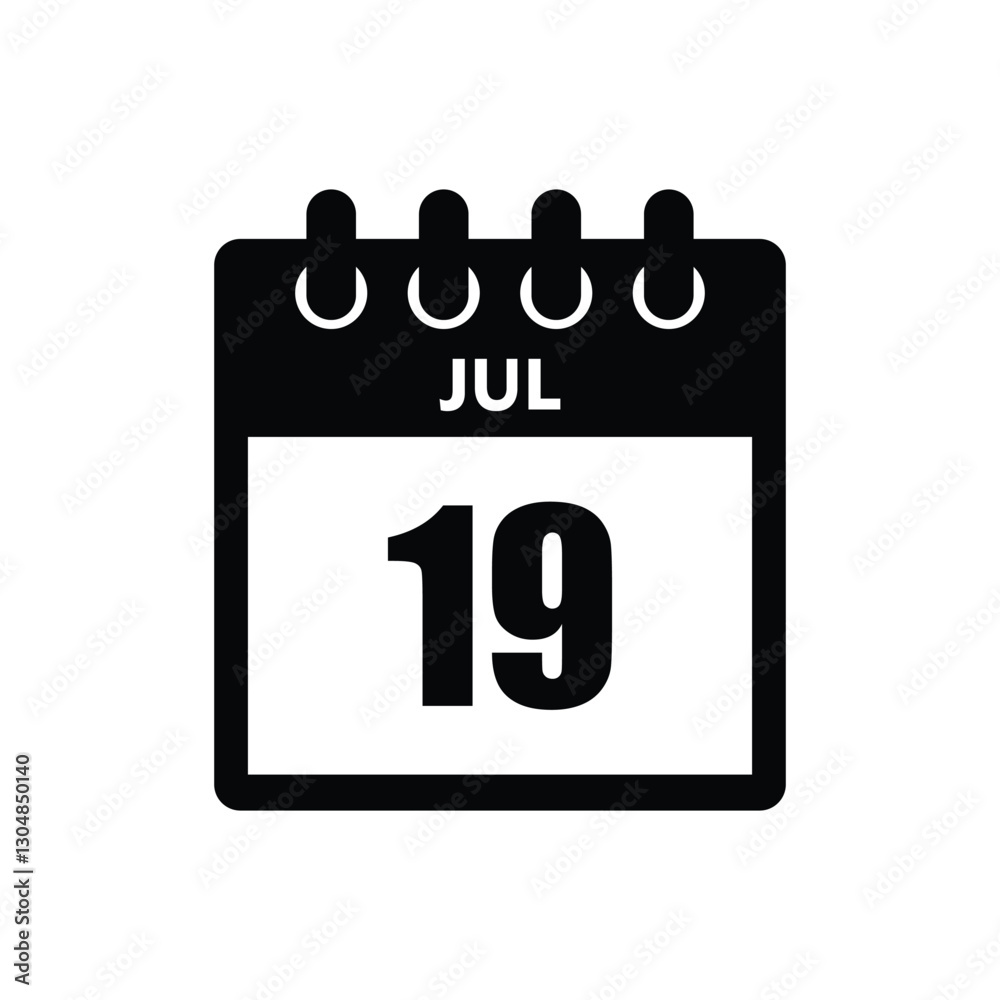 calender icon, 19 july icon with white background calender icon, 19 july icon with white background