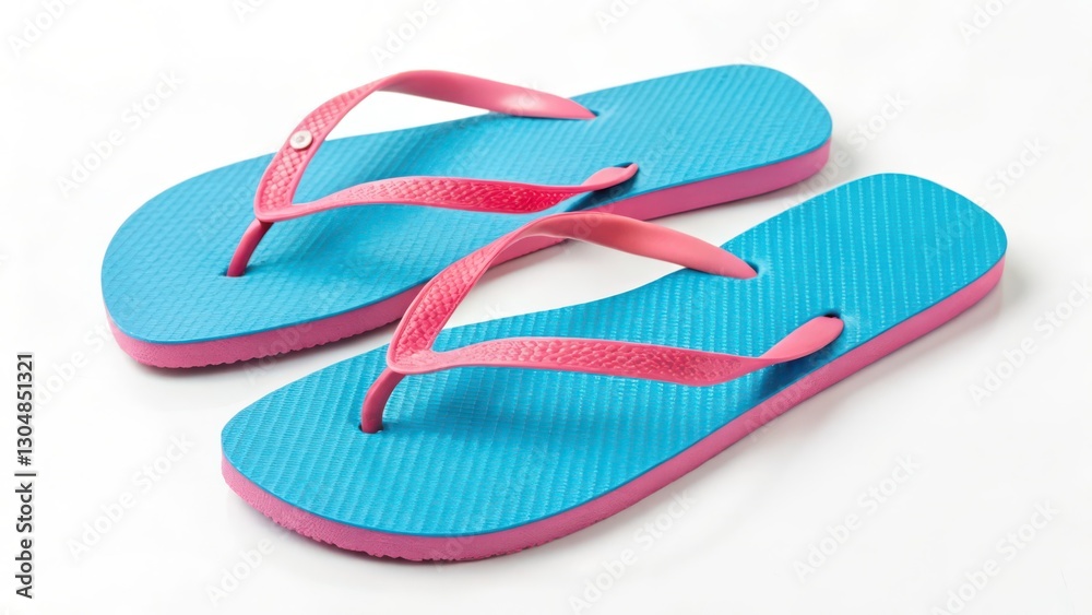 Blue and Pink Flip-Flops on White Background Blue and Pink Flip-Flops on White Background
