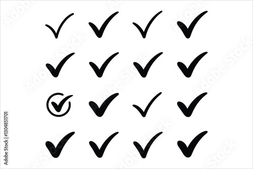Hand Drawn Checkmark Icon Set. Tick Marks, Approval, Validation, To-Do List Vector. 