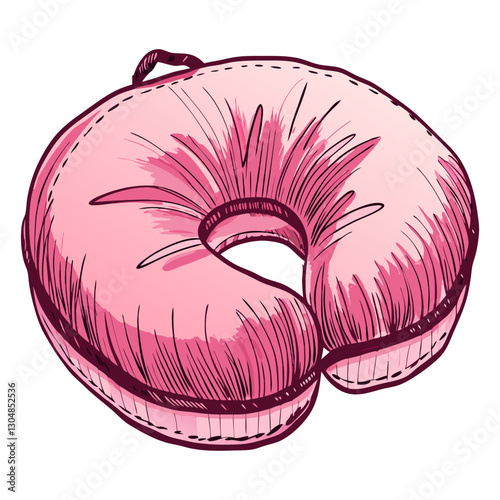 Pink U-shaped nursing pillow in cartoon style
