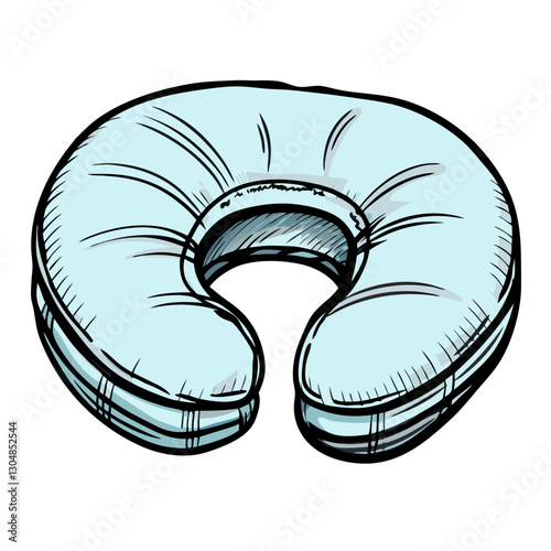 Light blue U-shaped nursing pillow in cartoon style
