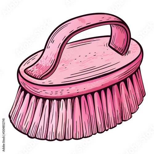 Pink baby brush with soft bristles and handle in cartoon style