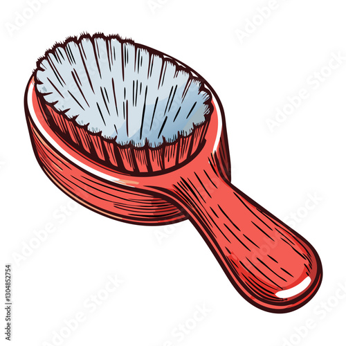 Red baby hairbrush with soft bristles in cartoon style