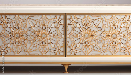 Luxury White  Gold Cabinet with Intricate Floral Design