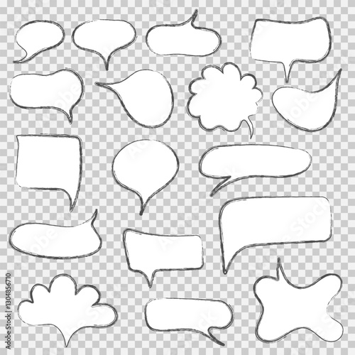 Set of comic speech bubbles on transparent background.