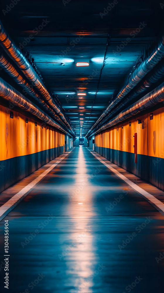 Underground corridor, city, perspective, night Underground corridor, city, perspective, night