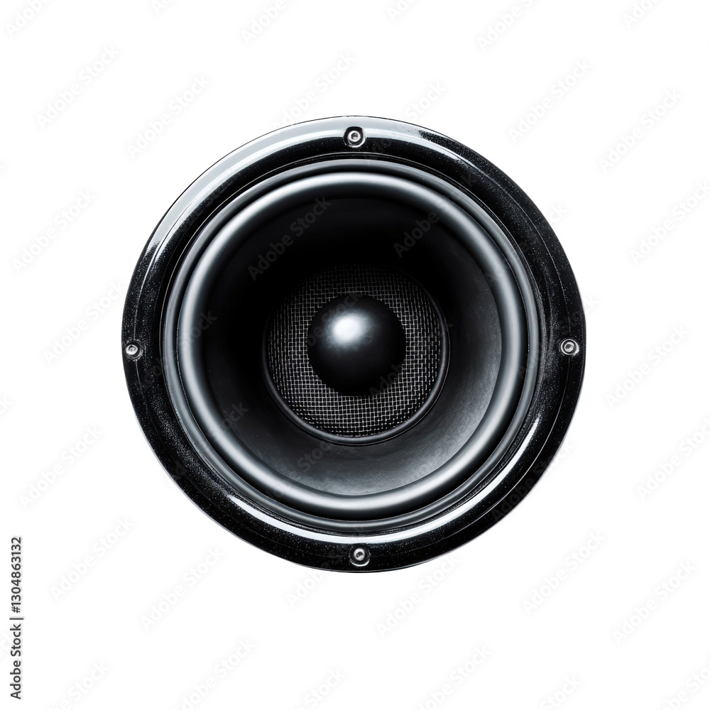 Speaker close-up: A high-fidelity speaker, meticulously photographed with a crisp, overhead perspective Speaker close-up: A high-fidelity speaker, meticulously photographed with a crisp, overhead perspective