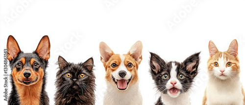 Cute pets including dog and cats with happy expressions