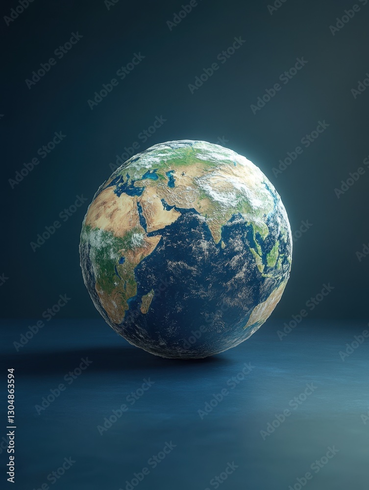 Fototapeta premium Dramatic Earth Globe Render with Realistic Texture and Lighting on Dark Background for Global Awareness