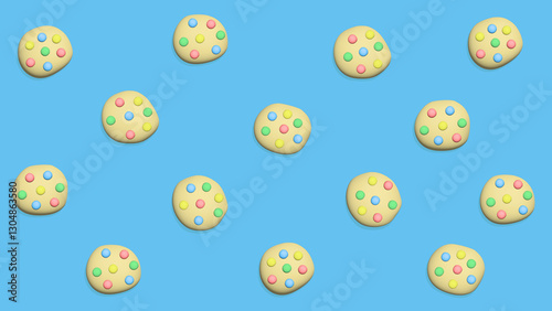 Colorful candy cookies on a blue background