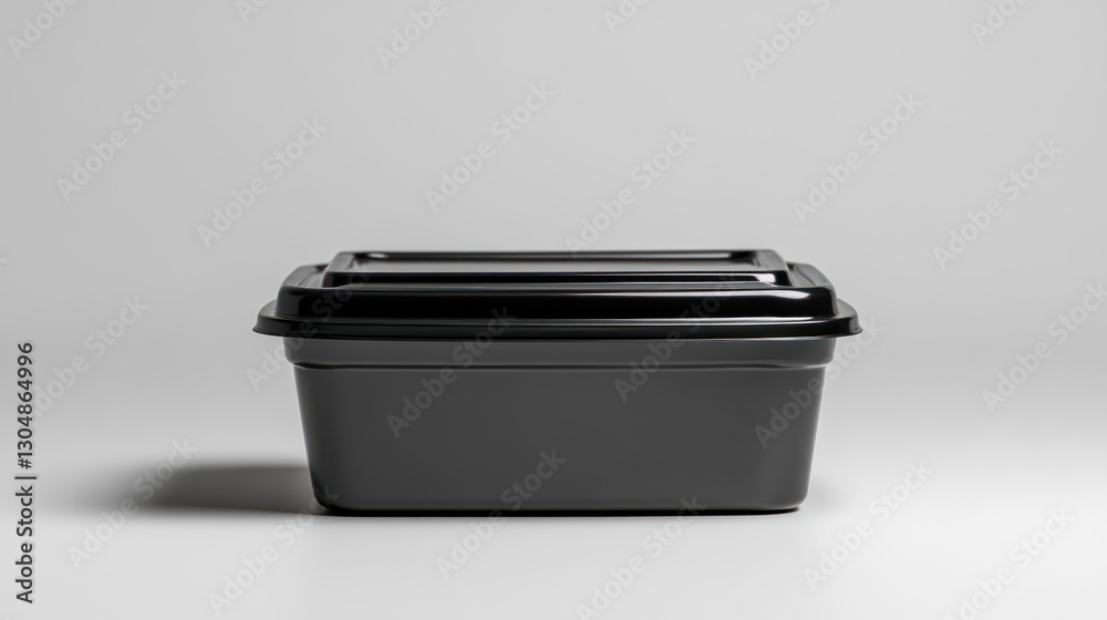 isolated black plastic food container with lid creating a sense of freshness and convenience for takeaway services with plain background isolated black plastic food container with lid creating a sense of freshness and convenience for takeaway services with plain background