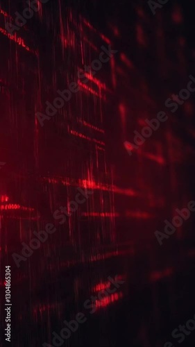 Glowing Red Neon Binary Code Rain. Futuristic 4K Digital Communication & Cyber Technology Background