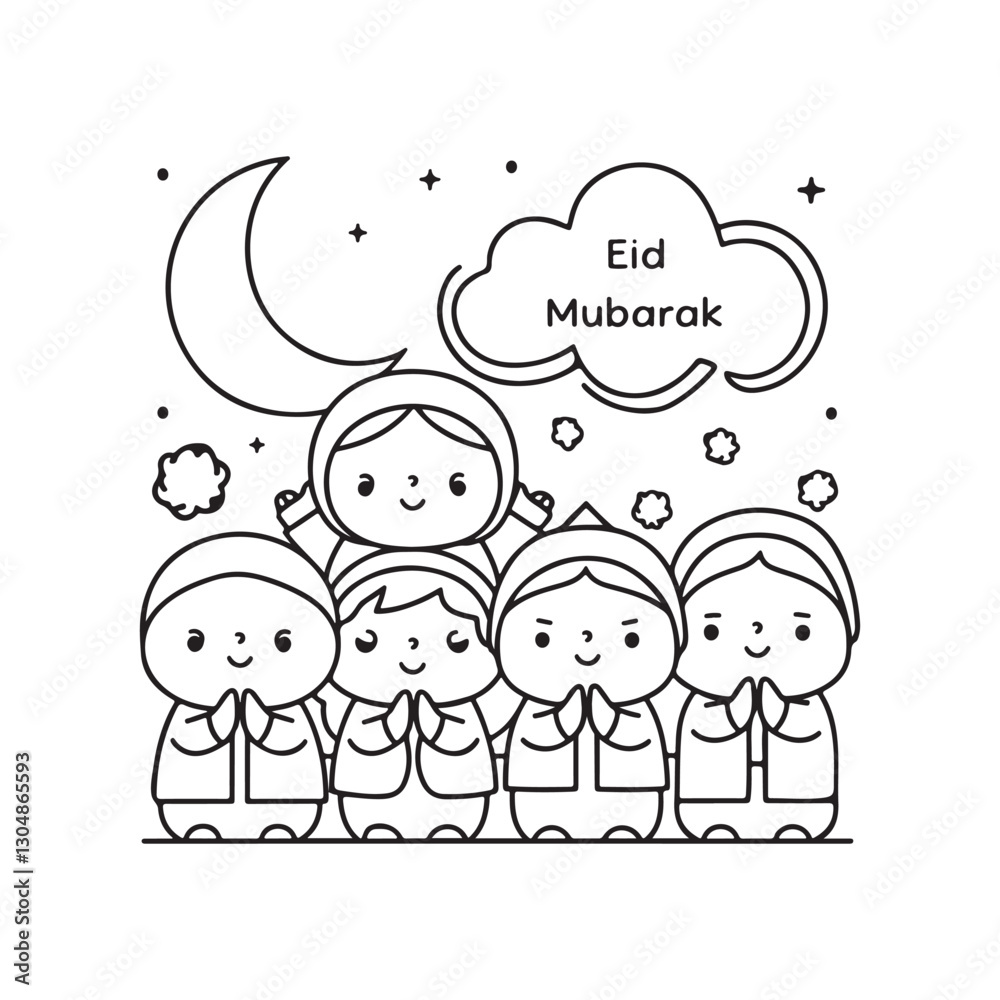 Naklejka premium Elegant Eid Mubarak Line Art Islamic Calligraphy & Festive Design