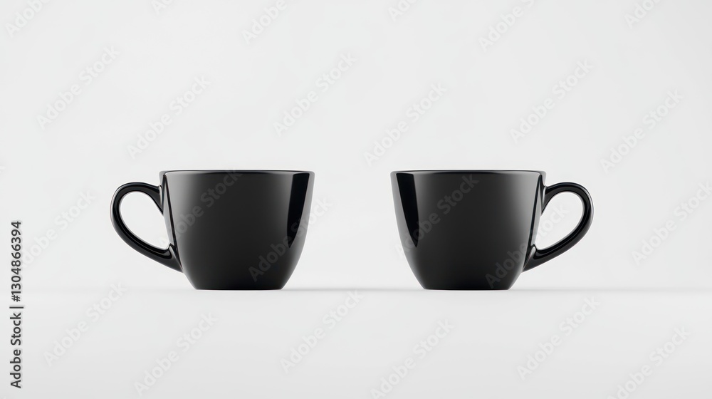 Obraz premium two sleek black ceramic cups stand in harmonious symmetry against a stark white backdrop creating a minimalist and elegant composition