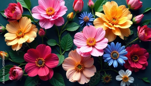 Vibrant blooms in artful arrangement, lush colors , bloom, sunflower