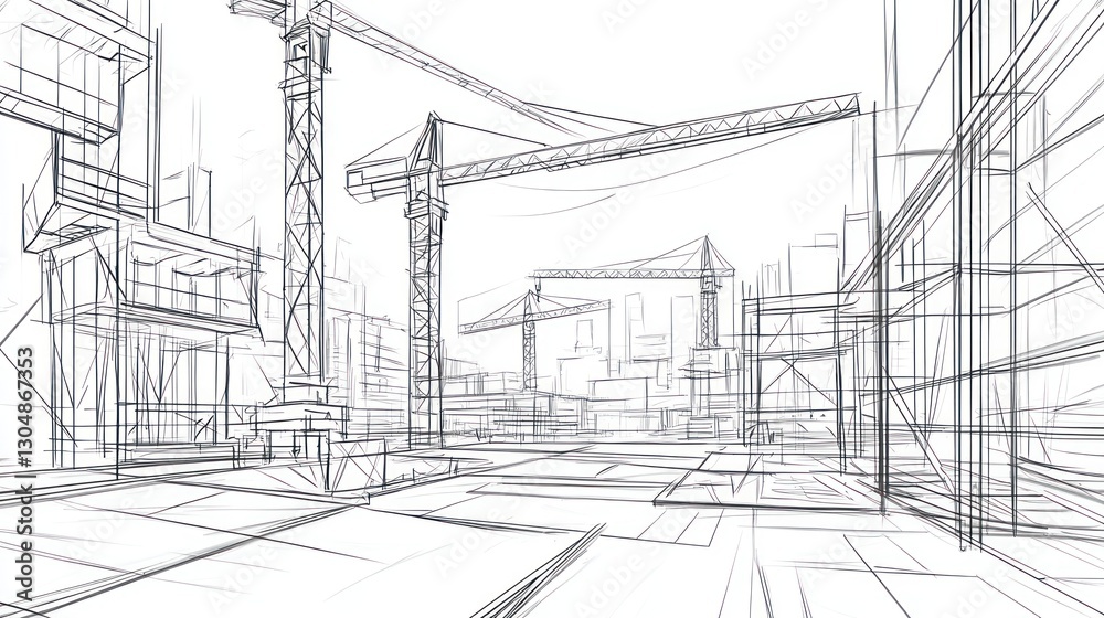 Fototapeta premium Architectural Blueprint of Construction Site