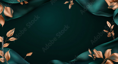 Luxurious dark green satin fabric with abstract geometric patterns, minimalist modern texture for premium branding, corporate brochure, or high-end magazine cover. Flat lay vector design with metallic