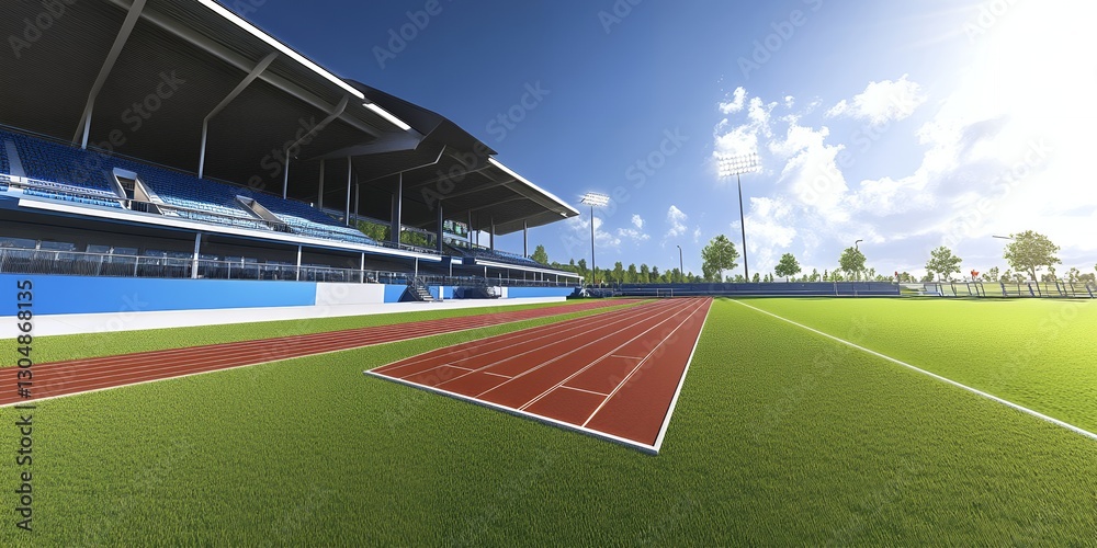 Obraz premium Modern Athletic Stadium Track and Field Running Race Competition Venue