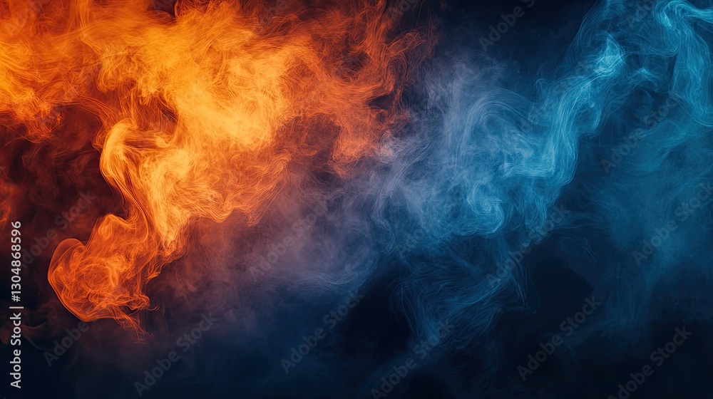 Fototapeta premium Deep blue and orange contrast lighting effect in a smoky performance venue, exuding cinematic drama.