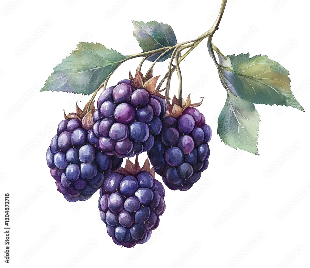 Fototapeta premium Three purple berries are hanging from a leaf