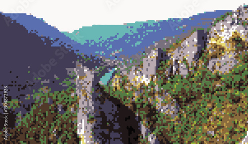 Arial view mountain pixel illustration