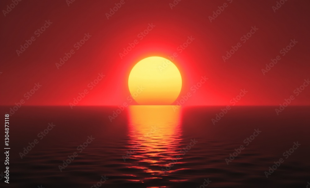 Sunset over Ocean: Red Sky and Yellow Sun Sunset over Ocean: Red Sky and Yellow Sun