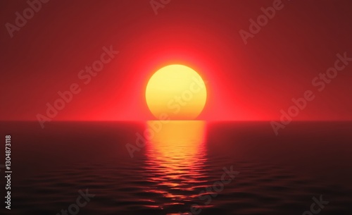 Sunset over Ocean: Red Sky and Yellow Sun