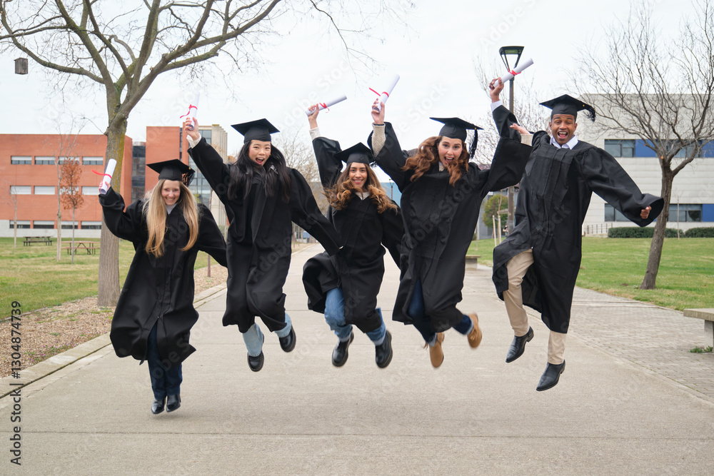 Group of cheerful multi ethnic graduates celebrating their graduation day