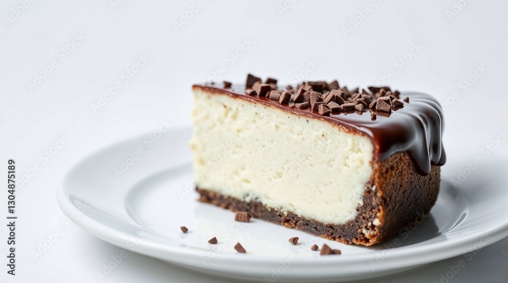 Oreo Cheesecake with Ganache and Chocolate Crumbs on a White Plate Oreo Cheesecake with Ganache and Chocolate Crumbs on a White Plate