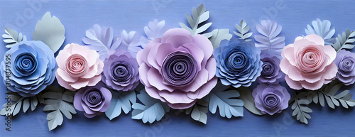 Paper flowers arrangement, purple background