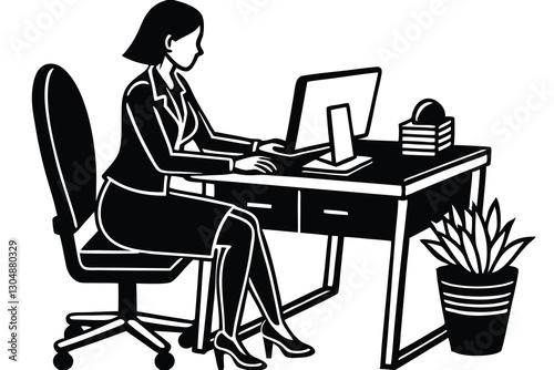 silhouette of a woman typing at a laptop