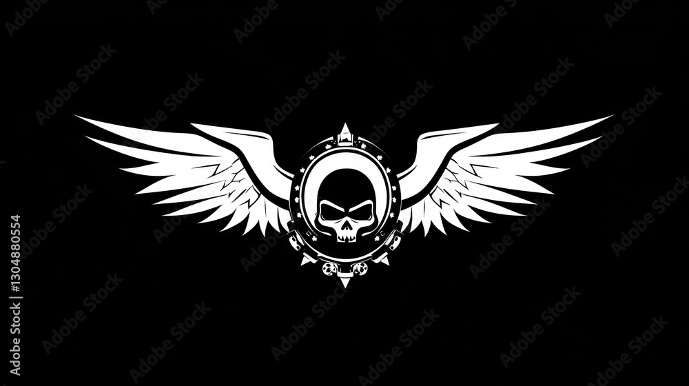 Obraz premium Skull with wings emblem, graphic design, black background. Possible use t-shirt design, tattoo design