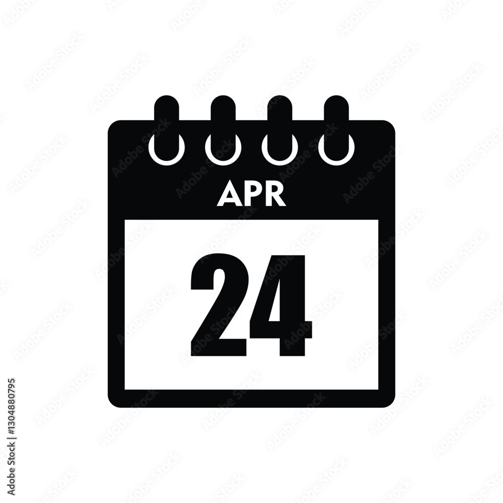 calender icon, 24 april icon with white background calender icon, 24 april icon with white background