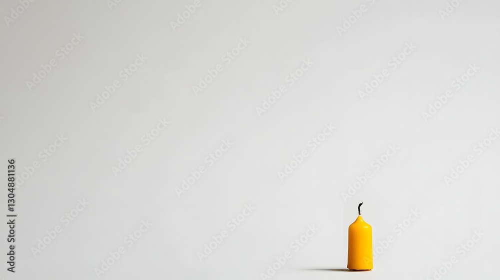 Obraz premium Single Yellow Candle on a Minimalist White Background Evoking Calm and Serenity