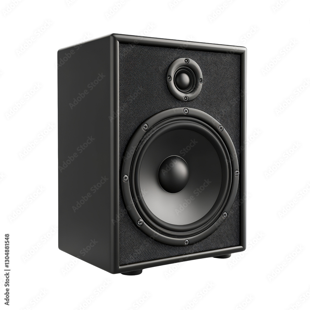 Fototapeta premium Audio Powerhouse: A sleek, modern black loudspeaker stands ready to deliver immersive audio experiences. 
