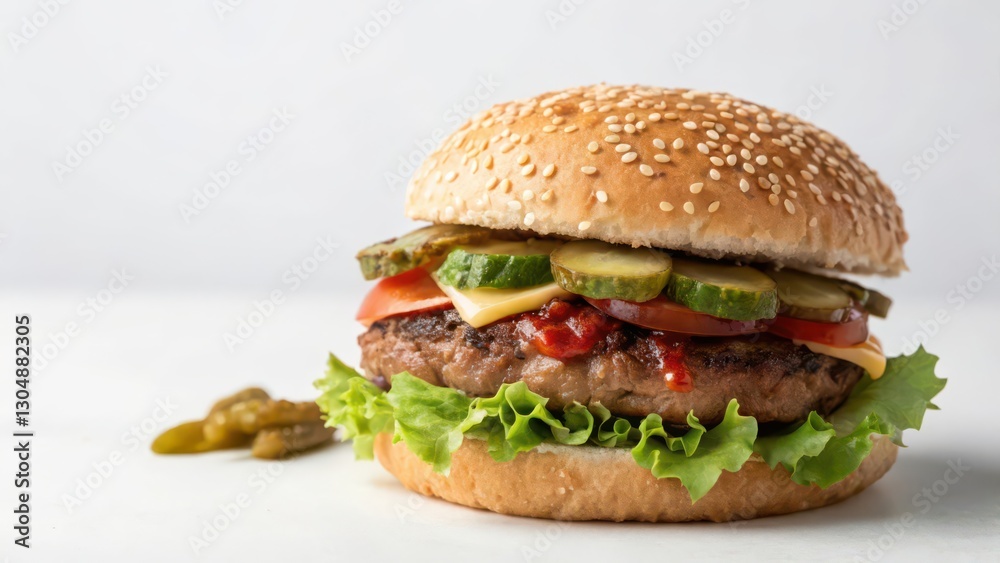 Cheeseburger with Pickles on White Background Cheeseburger with Pickles on White Background