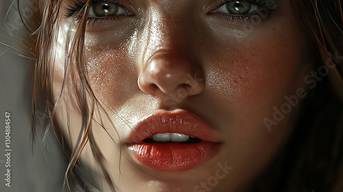 Young woman making a pouty face, lips slightly puckered