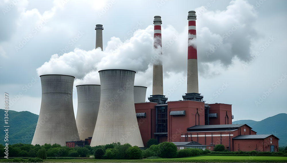 Industrial Power Plant with Smoke Stacks Industrial Power Plant with Smoke Stacks