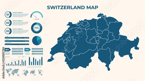 Infographic Map of Switzerland. Vector Map of a global map in the form of regions of Switzerland. Vector Illustration
