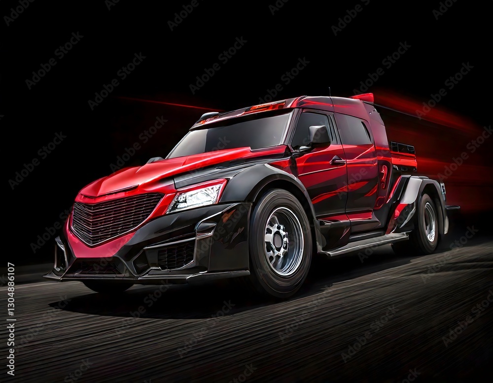 Naklejka premium A specially designed high-speed racing truck with an aerodynamic body, built for competitive truck racing.