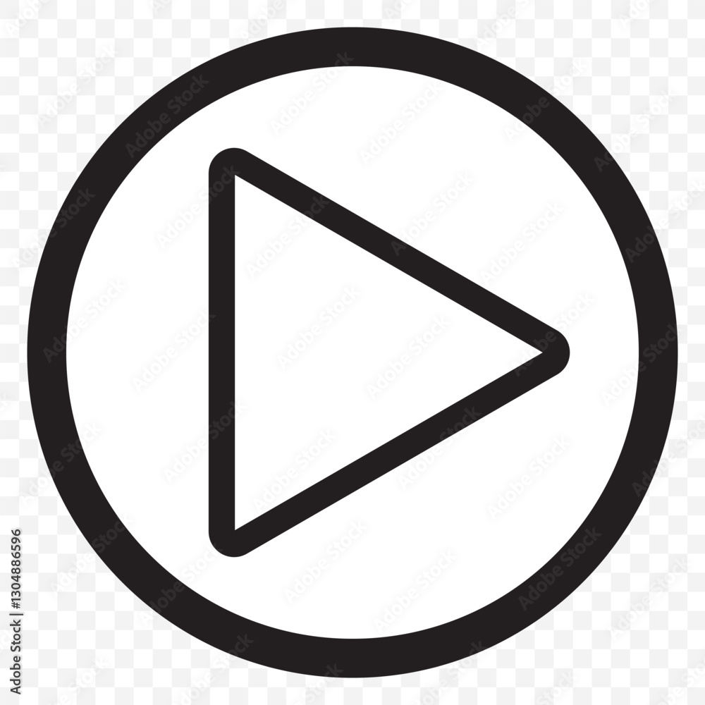 Black and white circular button with a play icon. Black play button icon isolated on transparent background. EPS 10. Black and white circular button with a play icon. Black play button icon isolated on transparent background. EPS 10.