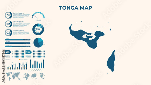 Infographic Map of Tonga. Vector Map of a global map in the form of regions of Tonga. Vector Illustration