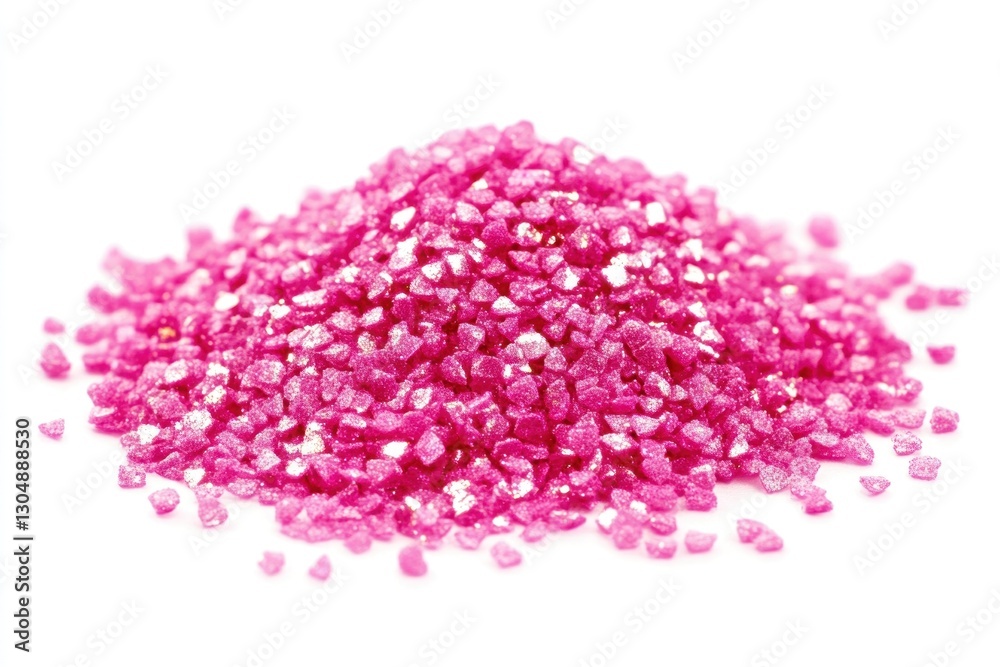 Fototapeta premium Pink glittering gravel pile isolated on white.