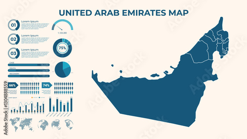 Infographic Map of United Arab Emirates. Vector Map of a global map in the form of regions of United Arab Emirates. Vector Illustration