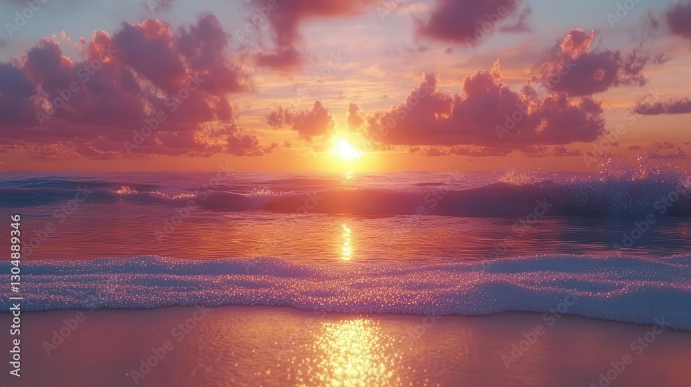 Sunset over the ocean, glowing sky with vibrant colors Sunset over the ocean, glowing sky with vibrant colors