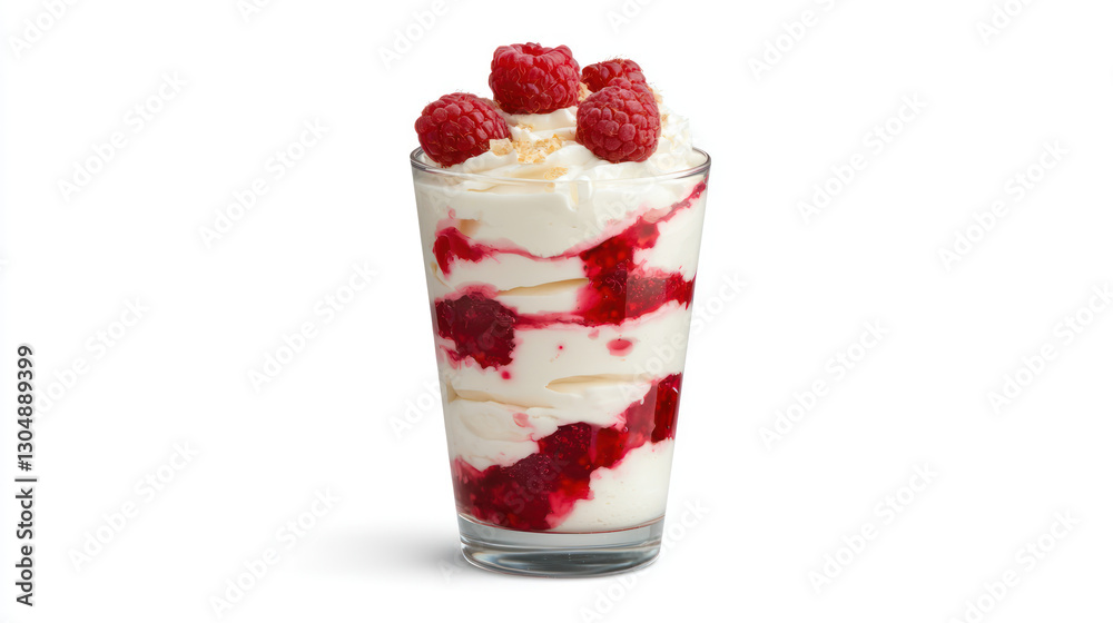 glass of creamy dessert with layers of raspberries and whipped cream glass of creamy dessert with layers of raspberries and whipped cream