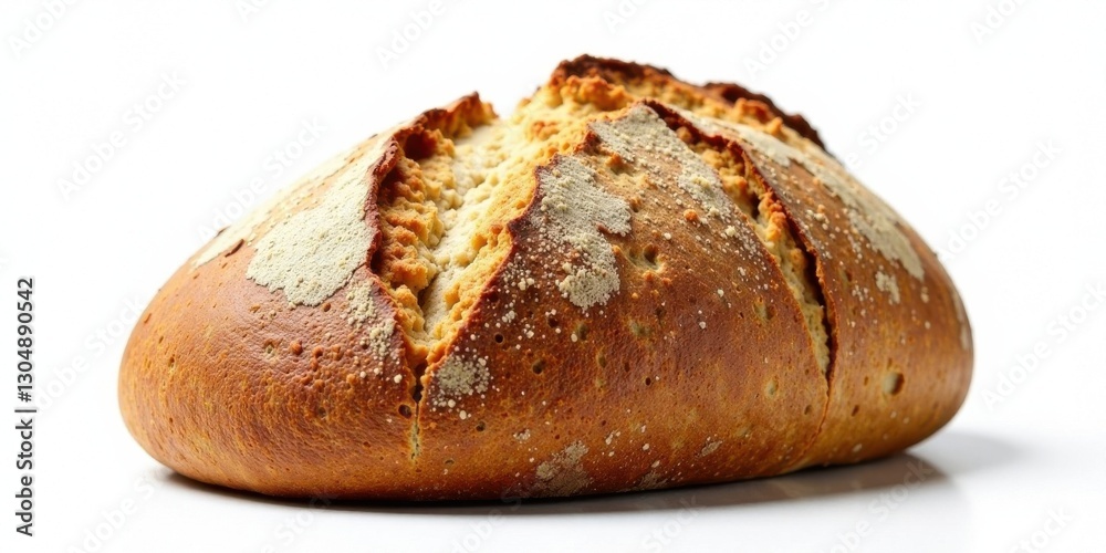 A Crusty Loaf of Artisan Bread, Baked to Perfection, Showing a Golden Brown Exterior and a Slightly Cracked Surface, Displaying the Texture and Detail of a Homemade Loaf A Crusty Loaf of Artisan Bread, Baked to Perfection, Showing a Golden Brown Exterior and a Slightly Cracked Surface, Displaying the Texture and Detail of a Homemade Loaf