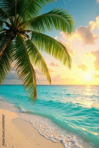 Wallpaper Mural Palm fronds sway gently in sunrise breeze above tranquil turquoise water , vacation spot, travel destination Torontodigital.ca