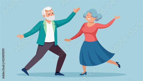 Two seniors in matching outfits striking a confident pose as they perfect their ballroom dance moves showing off their dedication and passion for the art.. Vector illustration