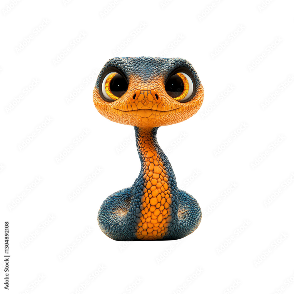Fototapeta premium Adorable Cartoon Baby Snake with Big Eyes